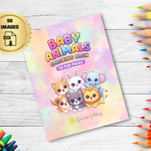 Cute Baby Animals Coloring Book, 50 Pages, Printable PDF, Kids Coloring Pages, Activity Book, Instant Download